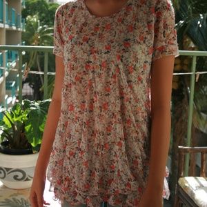 Women's Floral short sleeve tops / orenge